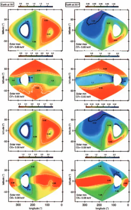 Fig. 1. Solar maximum and solar minimum full sky monochromatic for the O 7+