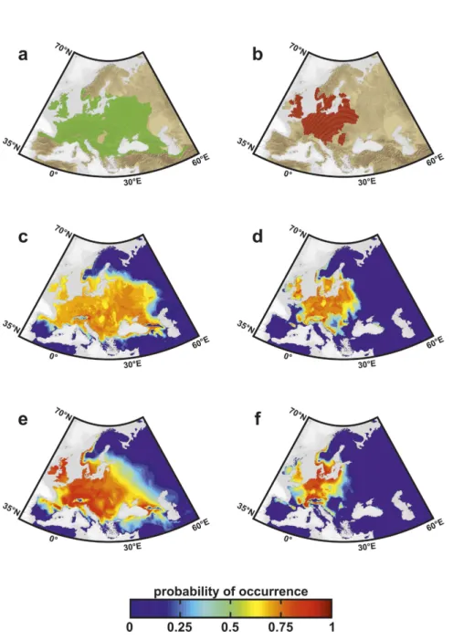 Figure 1.  Observed and modelled spatial distributions of common ash and its pathogen