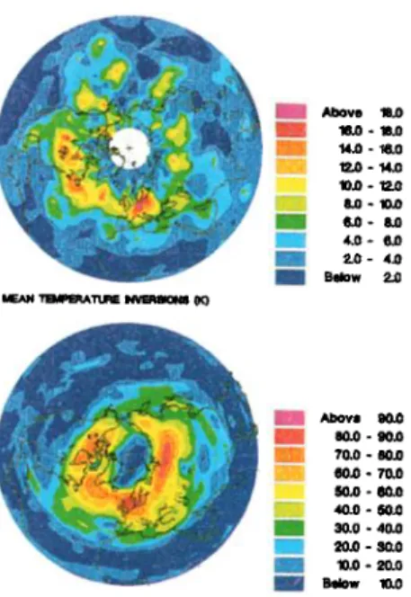 Figure  S. Mean amplitude of  temperature inversions seen by  ISAMS  and propagation index  of  gravity  waves  calculated  from UKMO  winds (December 24th-27th)