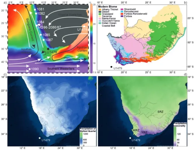 Figure  2.  (a)  Map  of  modern  atmospheric  and  oceanic  circulations  with  modern  sea  surface 