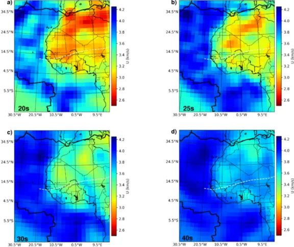 Fig. 10 Group-velocity maps for 20, 25, 30 and 40 s period, obtained by inverting the measurements shown in Figure 9.
