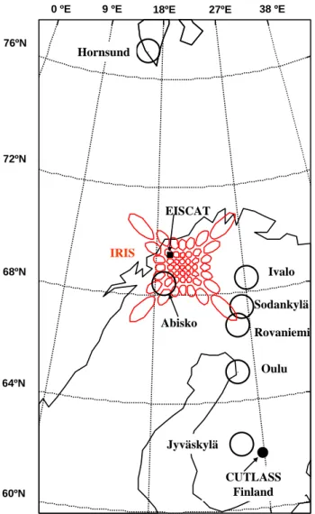 Fig. 1. A map of northern Scandinavia illustrating the positions of some of the instruments used in this study
