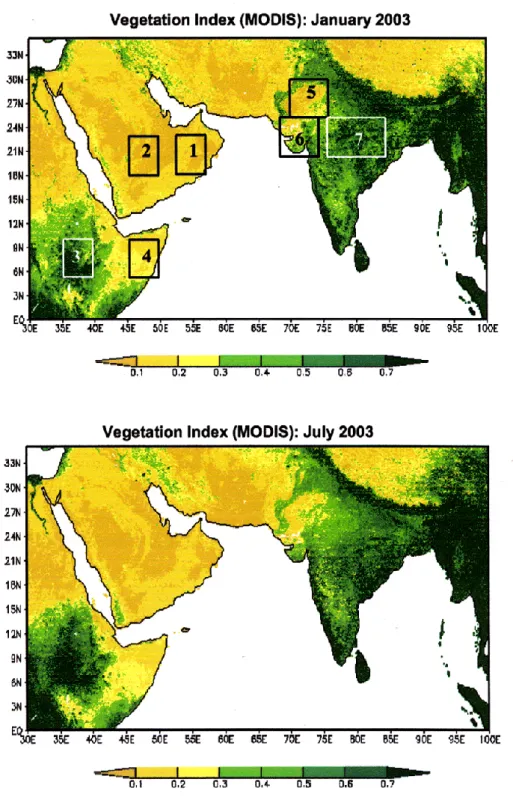 Fig. 9. Normalised Difference Vegetation Index (NDVI) maps of dry (January) and monsoon (July) months