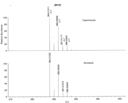 Figure 4. Experimental (top) and simulated (bottom) mass spectra for [M + H] +  ion. 