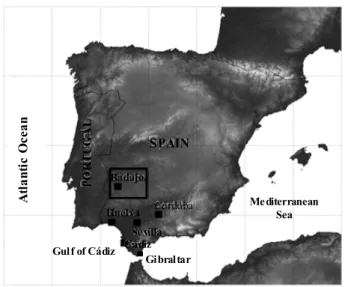 Fig. 1. Study area and location of Badajoz in the box.