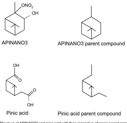 Fig. 2. Structure of APINANO3 and pinic acid with their respective alkanoic parent compound.