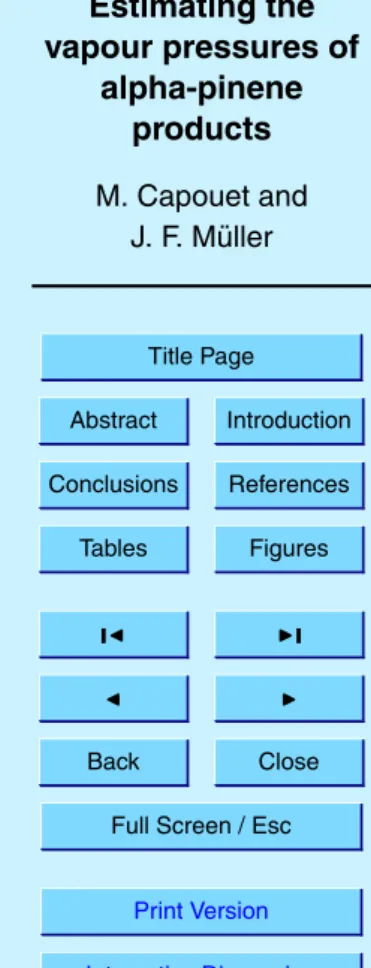 Table 1 (last column). The vapour pressures at 298 K for a selection of compounds are shown as a function of carbon number in Fig