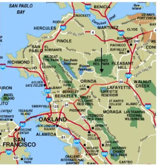 Fig. 1. Map of the greater San Francisco Bay Area. The Leuschner observatory is indicated by the arrow (adapted from http://www.sfgate.