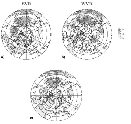 Figure 1: Teleconnectivity of the 15-day low pass filtered geopotential height of the 300-hPa  level in December to March from 1958 to 1998
