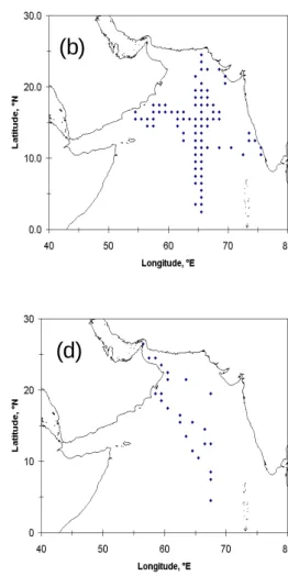 Fig. 2. Seasonal maps of N 2 O pixels. (a) DJF, (b) MAM, (c) JJA, and (d) SON.