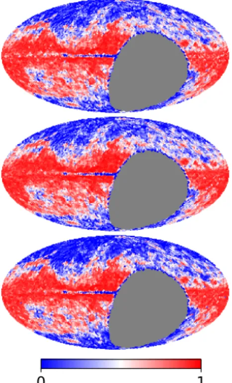 Fig. 11. E(B − V) vs. τ 353 scatter plots for two di ff erent regions and two di ff erent angular scales.