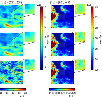 Figure 12 shows both the optical depth at 353 GHz and the radiances for premise, GNILC, and 2013 within the low and high signal-to-noise regions of Fig