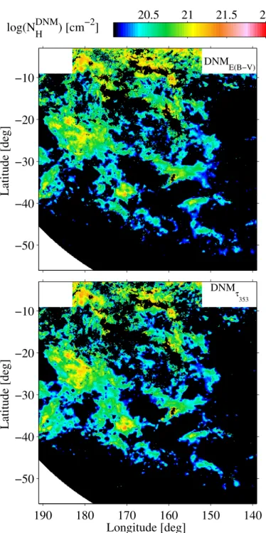 Fig. 4. Hydrogen column density maps obtained for the DNM with the