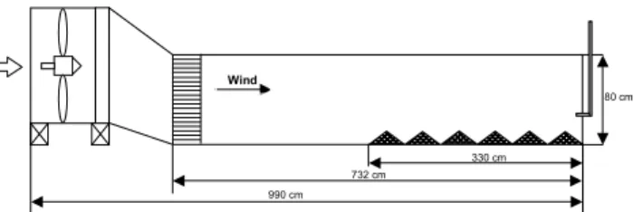 Fig. 2. Schematic view of the wind tunnel with the location of the tested sample.