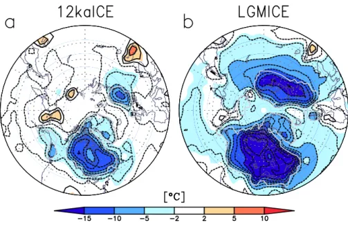 Fig. 3. Same as Fig. 2(a), but for different sizes of “flat” ice sheet (at the LGM and 12 ka)