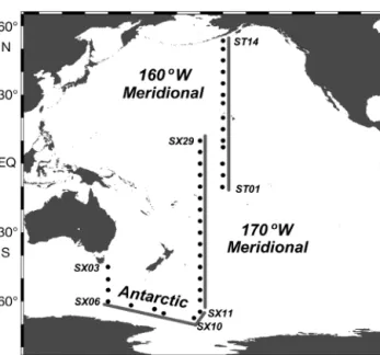 Fig. 1. Sampling stations occupied during cruises KH04-5 and KH05-2. The map was created using Ocean Data View (http://odv.awi.de/)