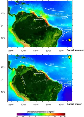 Fig. 1. Satellite images acquired by the SEAWIFS Program at the location of the Core MD03- MD03-2616
