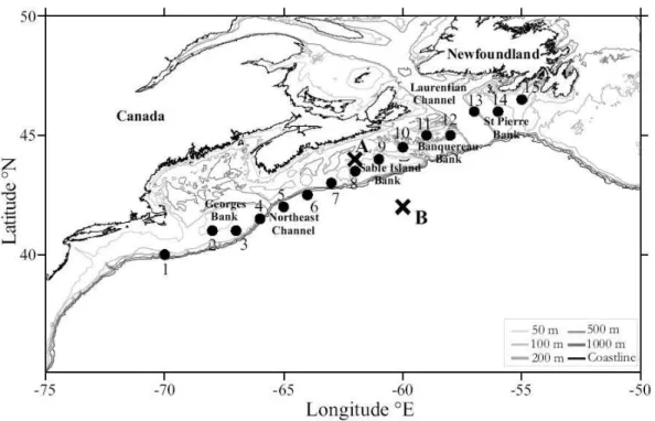 Fig. 1. Topography of the studied area and the 15 stations sampled along the CPR route (black dots)