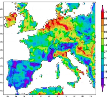 Fig. 6. Number of daily observations with a POLDER AOT above 0.17 and given as a percentage of the total number of observations during the POLDER-2 period (April–October 2003).