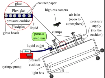 FIG. 1. Diagram of the experimental setup showing the cell with the porous medium made of a single layer of glass beads