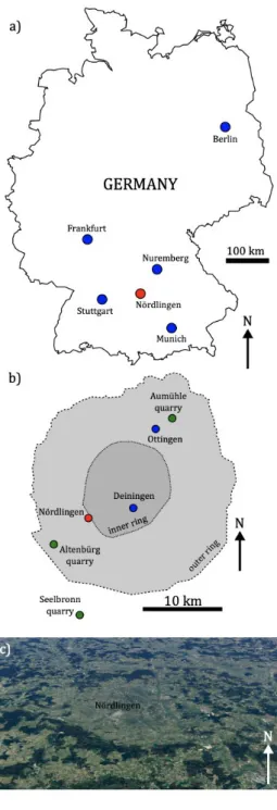Figure 1. (a) Map of Germany showing the location of Nördlingen (in red). (b) Map 771 