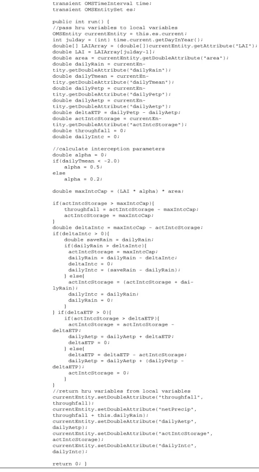 Fig. 5. Example of the run routine of a OMS/J2000 process module.