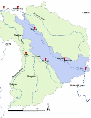 Figure 1: Risk map are presented for the communities of Meissen on the Elbe River and  Döbeln in the Mulde catchment