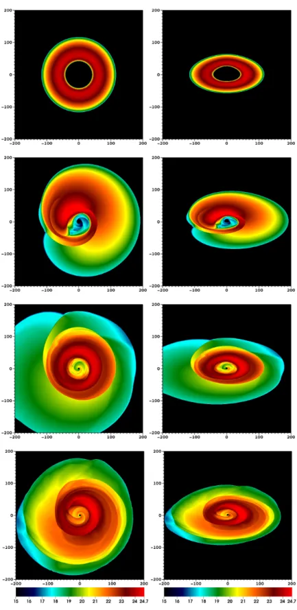 Fig. 14. Ray-tracing and radiative transfer calculation of 2D recoiling black-hole simulation