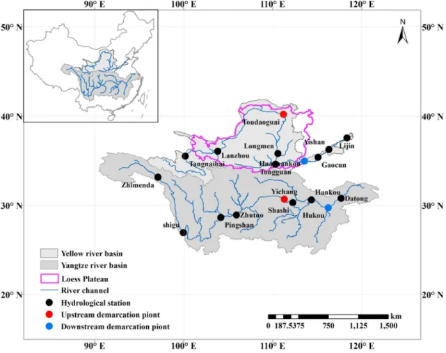 Figure 2. Spatial distribution of the main hydrological stations in the Yellow River and Yangtze River basins.