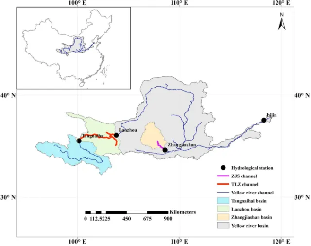 Figure 3. A schematic diagram of the method for calculating the channel deposition. Tangnaihai basin is included in the Lanzhou basin.