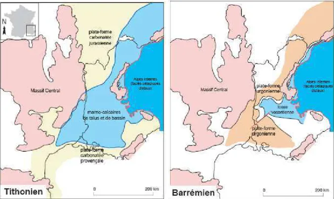 Figure 1. Paléogéographie du Domaine vocontien d’après Ferry (1995) 