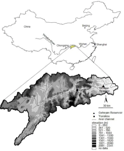 Fig. 1. The geographic location of Qingjiang River basin and the Geheyan Reservoir (the tail of the reservoir reaches Yuxiakou).