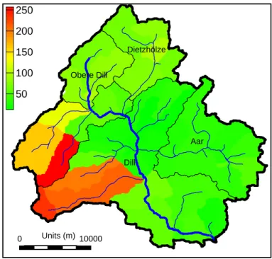 Fig. 5. Map of simulated annual average groundwater contribution to the reach of each sub- sub-basin (2000–2004).