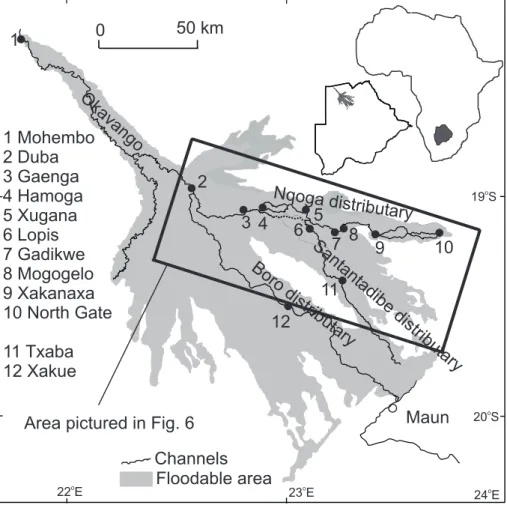 Fig. 1. The Okavango Delta and its main features.