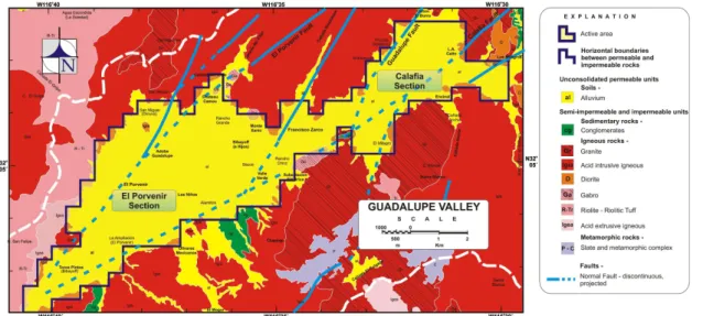 Fig. 3. Regional geology of the Guadalupe Valley Region (INEGI, 1976).