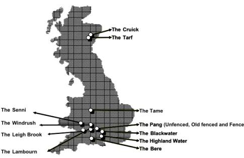 Fig. 1. The location of each of the river sites in the UK analysed for this study.