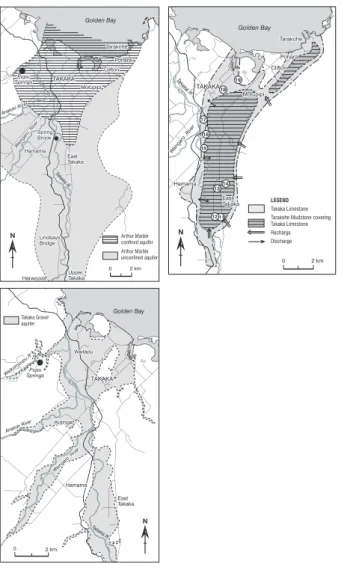 Fig. 4. (a) Arthur Marble Aquifer. (b) Takaka Limestone Aquifer (showing sample locations 1259