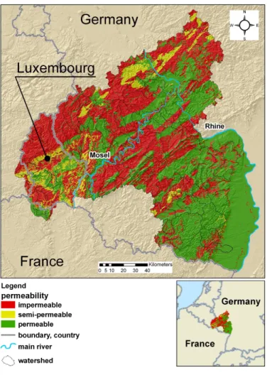 Fig. 1. Permeability map of the Rhineland Palatinate and the Grand Duchy of Luxembourg.