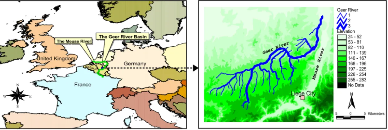 Fig. 3. Location of the Geer river basin and the Geer river network.