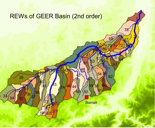 Fig. 4. Discretisation of the Geer river basin and the resultant REWs.