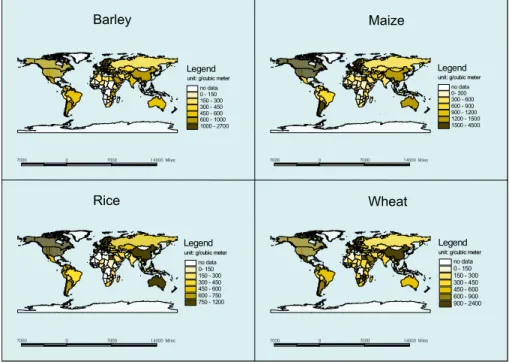 Fig. 2. Water productivity of major food crops by country, average over 1997–2001.