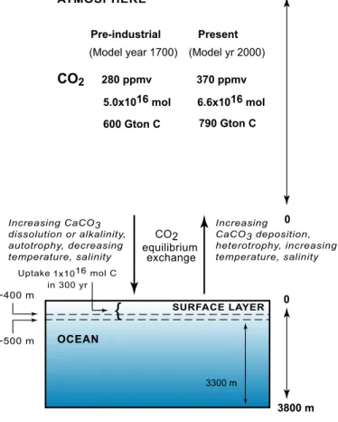 Fig. 4. Carbon changes in the atmosphere and surface ocean in the last 300 years of industrial time