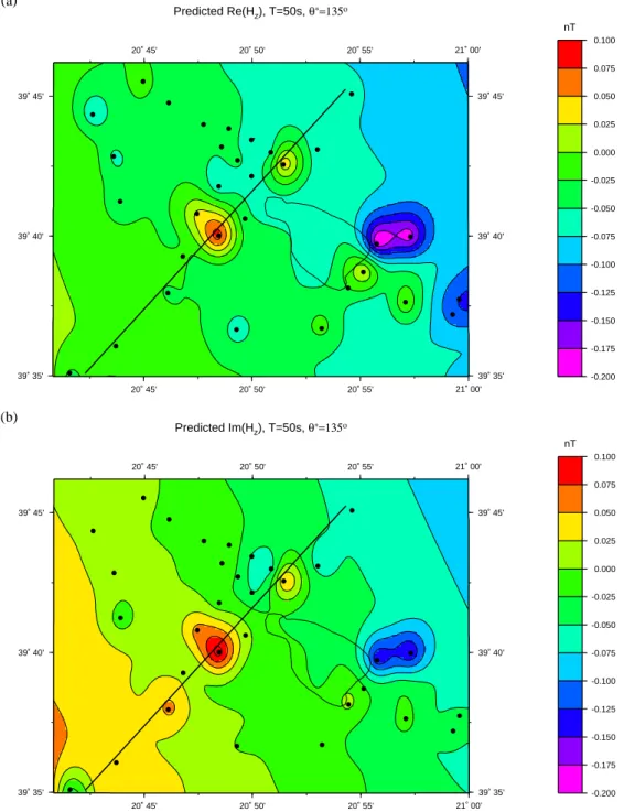 Fig. 9. Hypothetical event maps of < H z p (a) and = H z p (b) at T =50 s for ϑ ∗ =135 ◦ 
