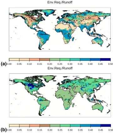 Fig. 4. Distribution of the ratio of estimated annual environmental flow requirement to annual total runo ff (both grid-based)