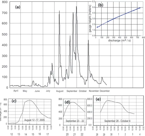 Fig. 5. Hydrographs of daily-mean flow readings at the P1 gage at Narawat Bridge in Chiang Mai