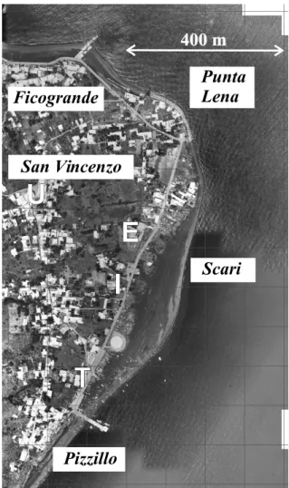 Fig. 6. Orthophoto of the north-eastern corner of Stromboli. The panoramic view point at the square of San Vincenzo from which Mr