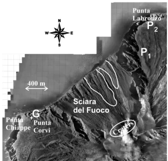 Fig. 4. Orthophoto (P. Baldi) of the northern coast of Stromboli, from Piscit`a to Ficogrande