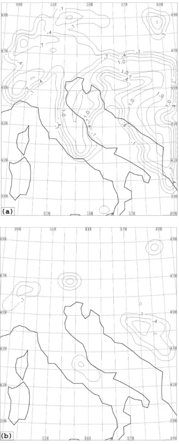 Fig. 9. Total cloud cover fraction calculated by the coarse grid run (run A): (a) at 13:00 UTC 25 June 2002; (b) at 13:00 UTC 26 June 2002