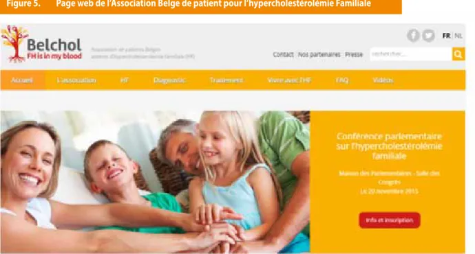 Figure 5.  Page web de l’Association Belge de patient pour l’hypercholestérolémie Familiale 