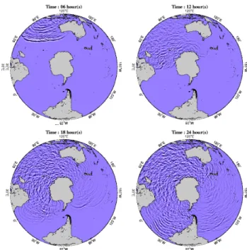 Fig. 8. Snapshots of tsunami propagation with interval of 6 h.